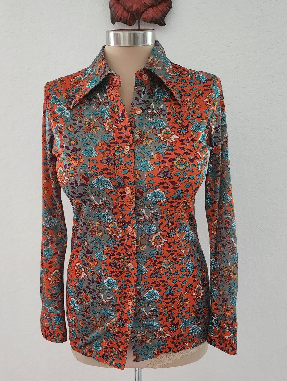 RS6 | Women's Burnt Orange Floral Button-Up Blouse